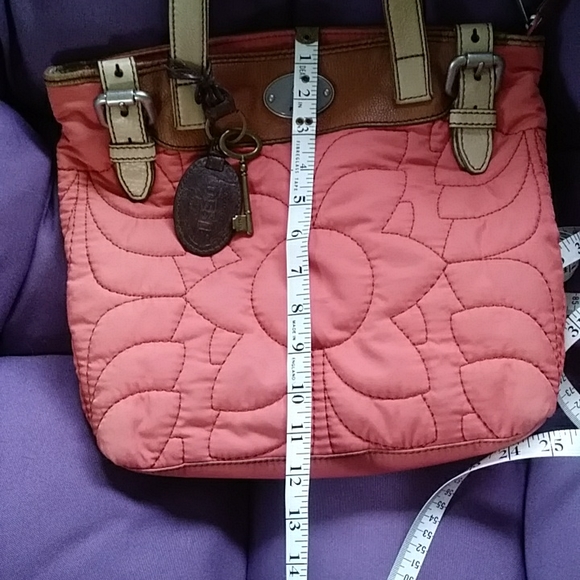 Fossil coral colour Fabric & Leather Tote Purse. - Picture 10 of 12